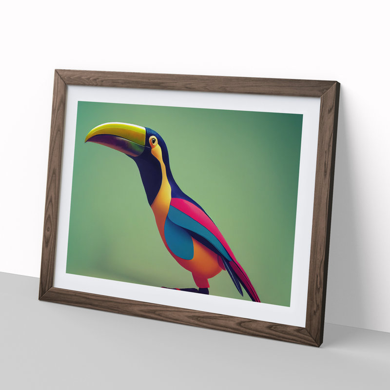 Head Turning Toucan Bird - Single Picture Frame Print, 34cm H x 46cm W, Brown