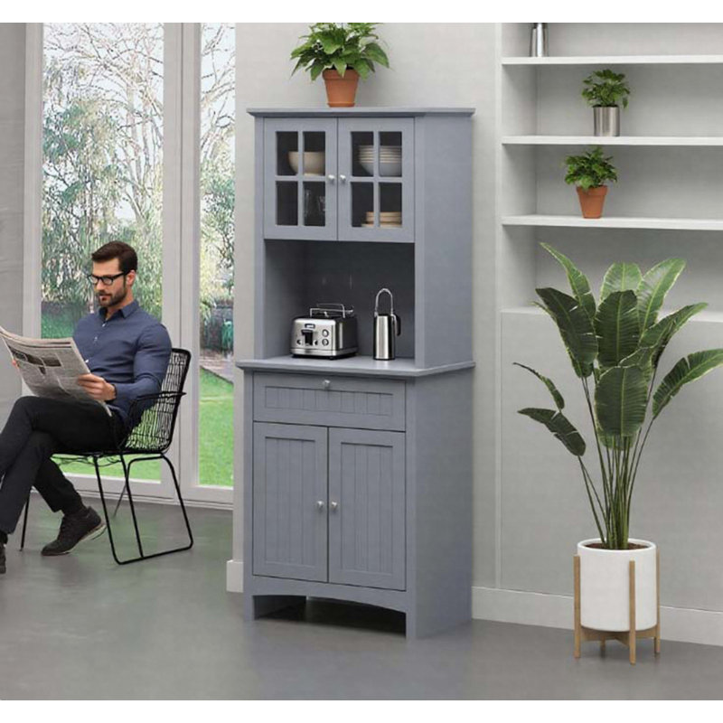 Armoire de cuisine de 64,5 po de hauteur avec 4 portes, tiroir central et tablettes réglables - Huche de rangement autoportante