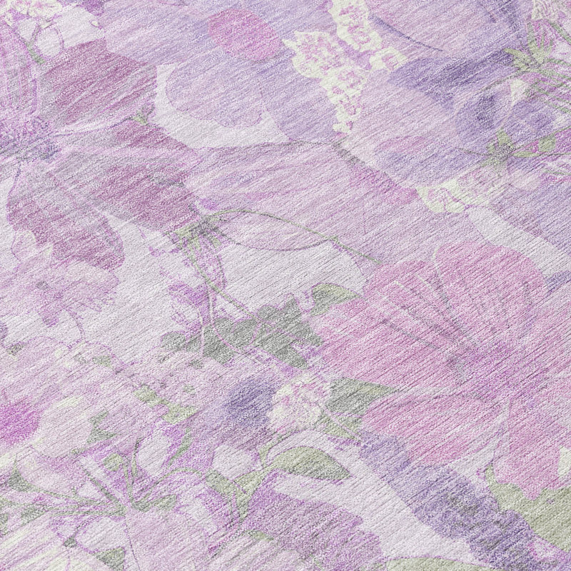 Lavender Floral Rectangular Synthetic Washable Rug 2'6" x 3'10"