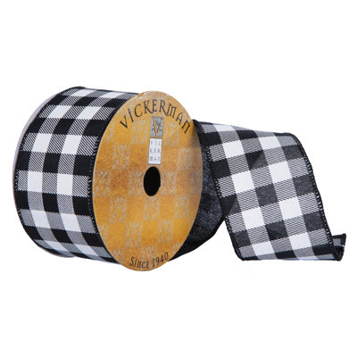2.5" x 10 Yards Black Checker Plaid Christmas Ribbon
