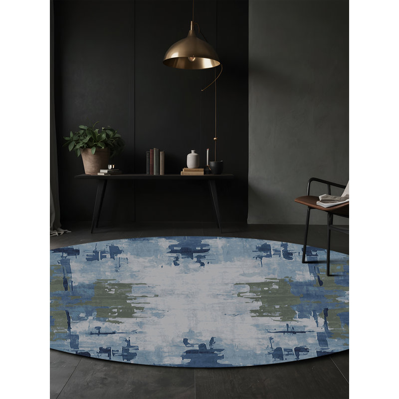 Tapis gris lavable à la machine, Rond 3 pi