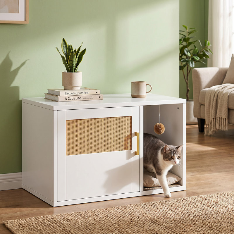 Enceinte de litière, armoire à litière multifonctionnelle blanche moderne pour chat