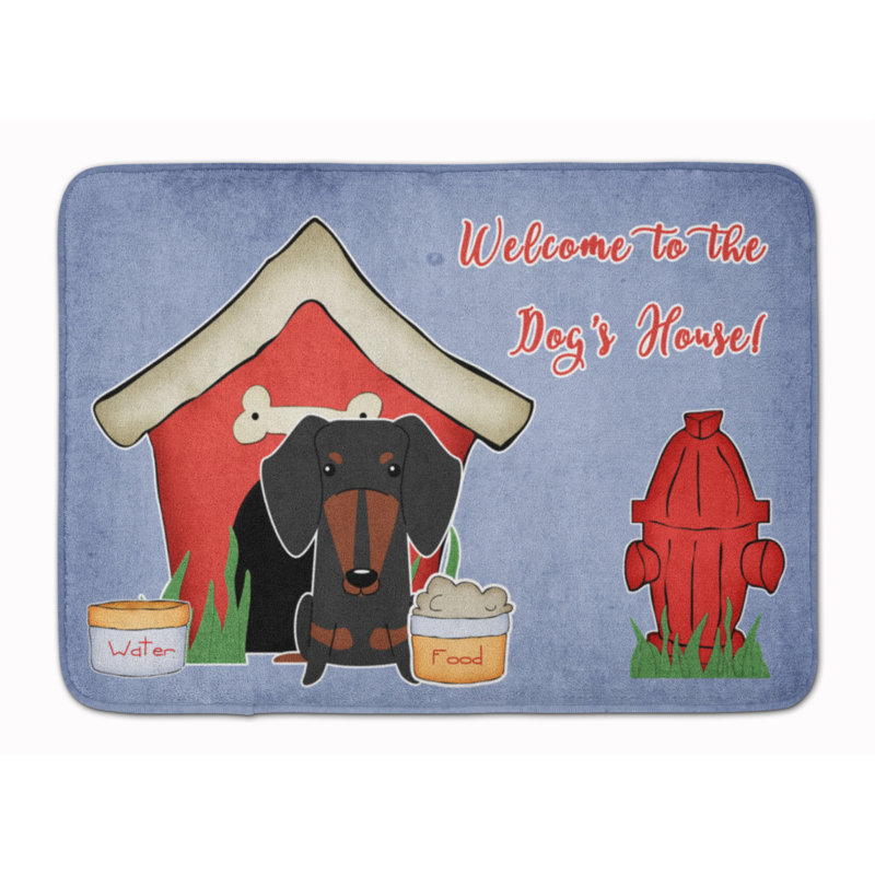 Tapis pour salle de bain en mousse à mémoire de forme teckel dog house, Noir / brun clair