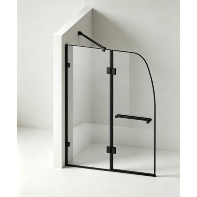 48"×58" Single Fixed & Active Panel With 6Mm Tempered Glass, Framed Matte Black Shower Screen