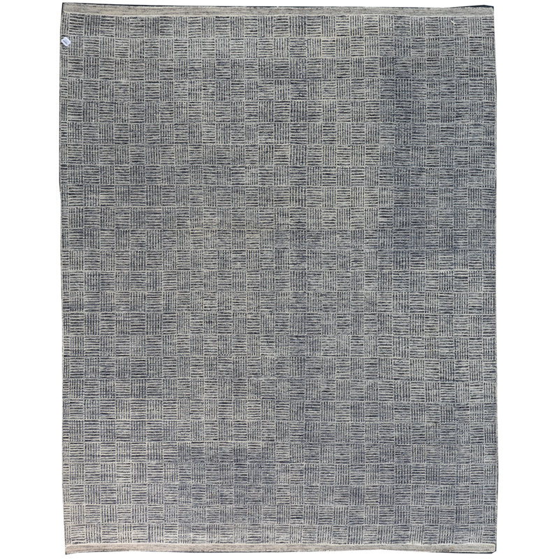 Tapis gris ardoise noué à la main de haute qualité, Rectangle 8 pi x 10 pi