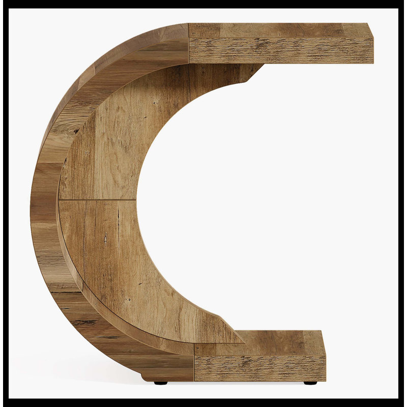 C-Shaped End Table, Wood Side Table For Couch Sofa