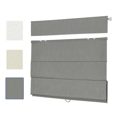 No Drill Top Down Bottom Up Roman Shades, Gray, 60" W x 64" H，Cordless Blackout Linen Blinds: Privacy Below, Sunshine Above, Thermal Insulated for Indoor Windows