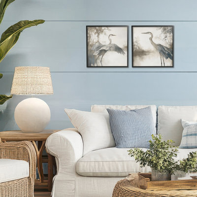 Heron Feathers Over Water 2pc Framed Giclee Set, design by Mona Grace