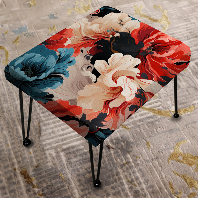 Red And Blue Rebel Soul Floral Cottage Collage - Floral Rectangle Ottoman