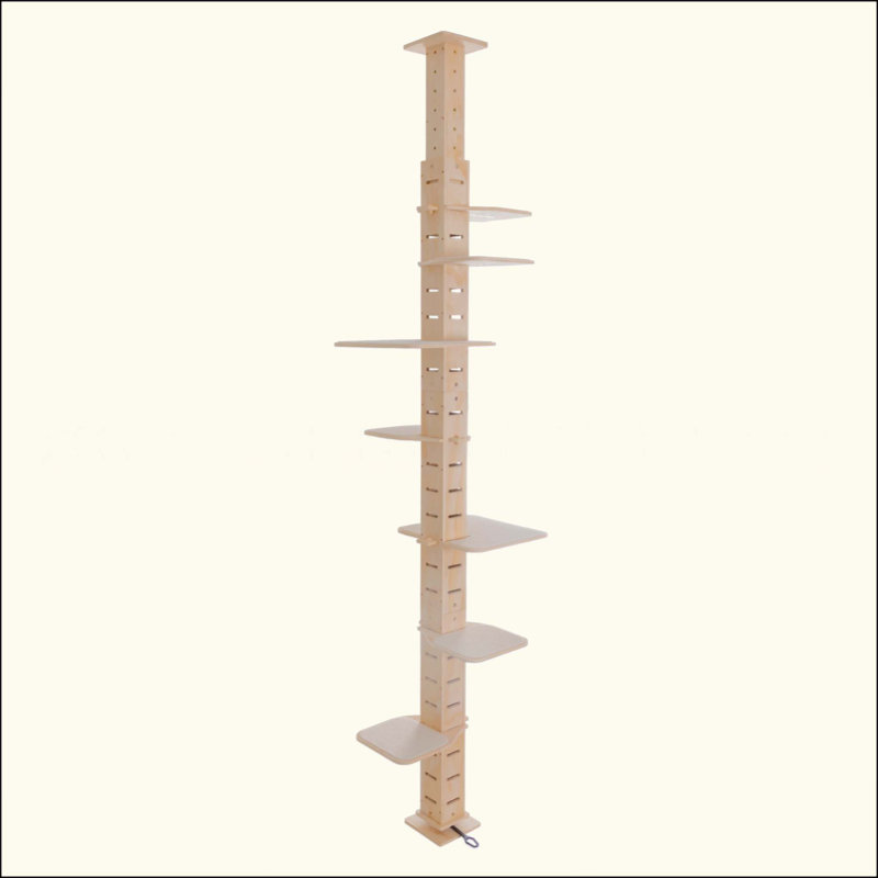 Arbre à chat à hauteur réglable de 9 po du sol au plafond, maisonnette verticale à plusieurs niveaux pour chat, centre d'activité pour chat avec tablettes pour perchoirs d'intérieur