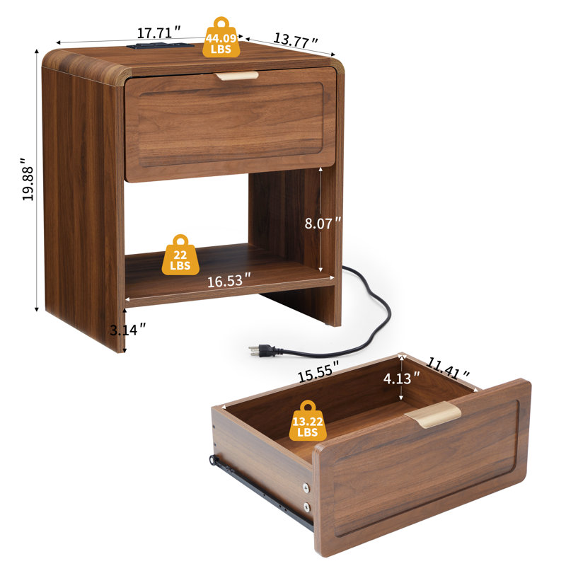 End Table With Charging Station, Walnut