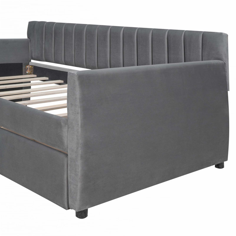 Lit de jour simple tapissier avec tiroirs, Gris