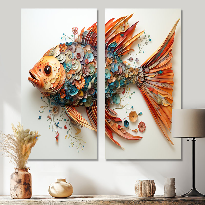 Pêche, baleine de couleurs II - ensemble de 2 reproductions d'art sur toile, H 32 po x l 32 po, Toile tendue