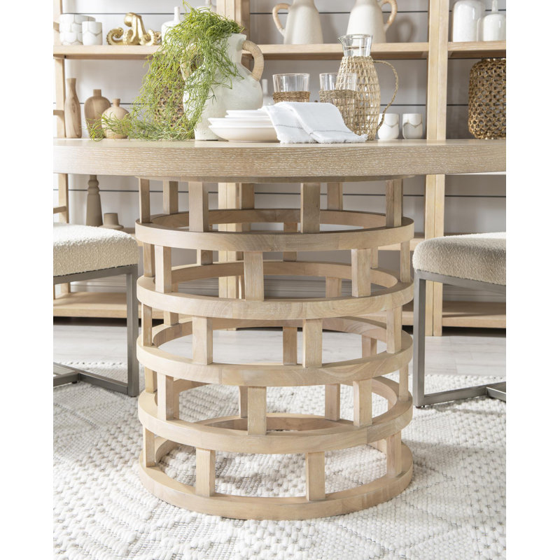 Biscayne Beige and White Round Oak Dining Table