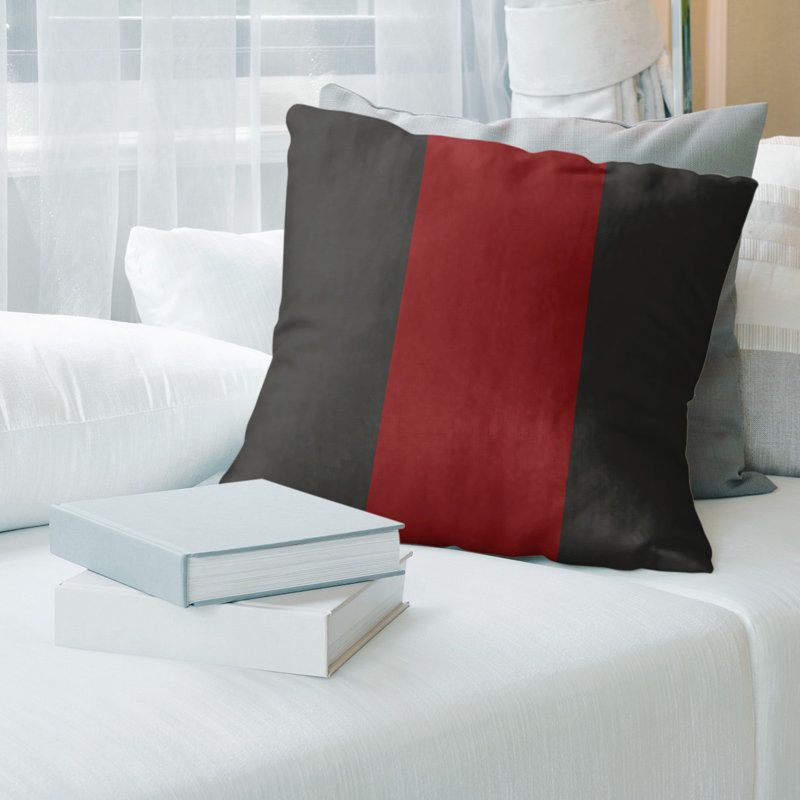 Leather/Suede Reversible Throw Pillow, 20" x 20", Black/Red/Black