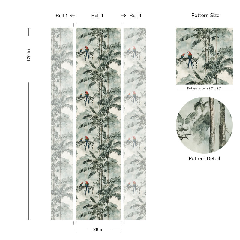Adhésif mural perroquet exotique vert jungle