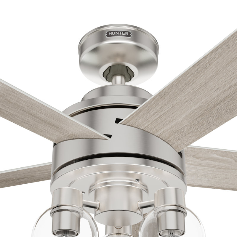 52" Lochemeade 5-Blade Standard Ceiling Fan with Remote Control and LED Light Kit Included, Brushed Nickel