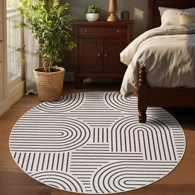 Tapis lavable de 40 po en flanelle lavable pour le salon, tapis abstrait pour la chambre à coucher, tapis antidérapants arc-en-ciel doux avec dossier en caoutchouc, tapis géométrique Boho résistant aux taches pour la salle à manger, LightCamel