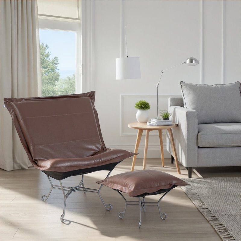 Dianaliz Faux Leather Ottoman, Pecan Faux Leather