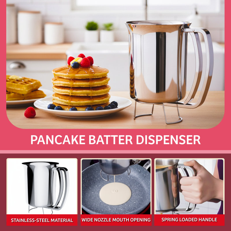 Pancake Batter Dispenser - Gourmet Stainless-Steel Pourer - Perfect for Baking Cupcakes, Waffles, Cakes, and Muffins - No Drip Dispenser