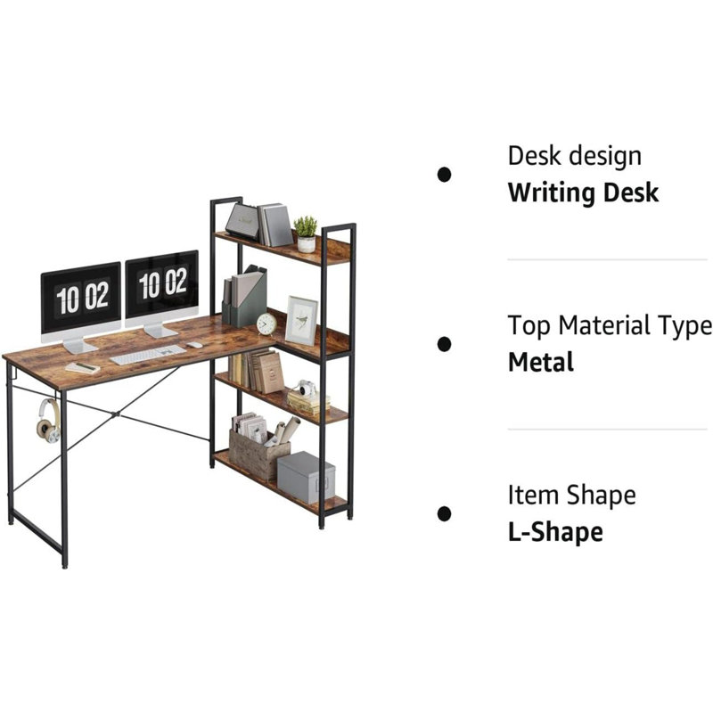 Rickard L-Shaped Writing Desk, 50.4'' H x 47.2'' W x 19.7'' D, Rustic Brown