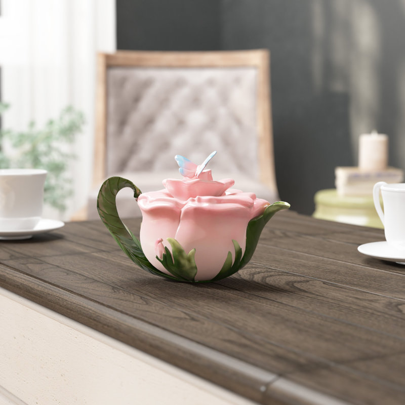 Kwon Butterfly on Rose 12 -oz. Porcelain Teapot