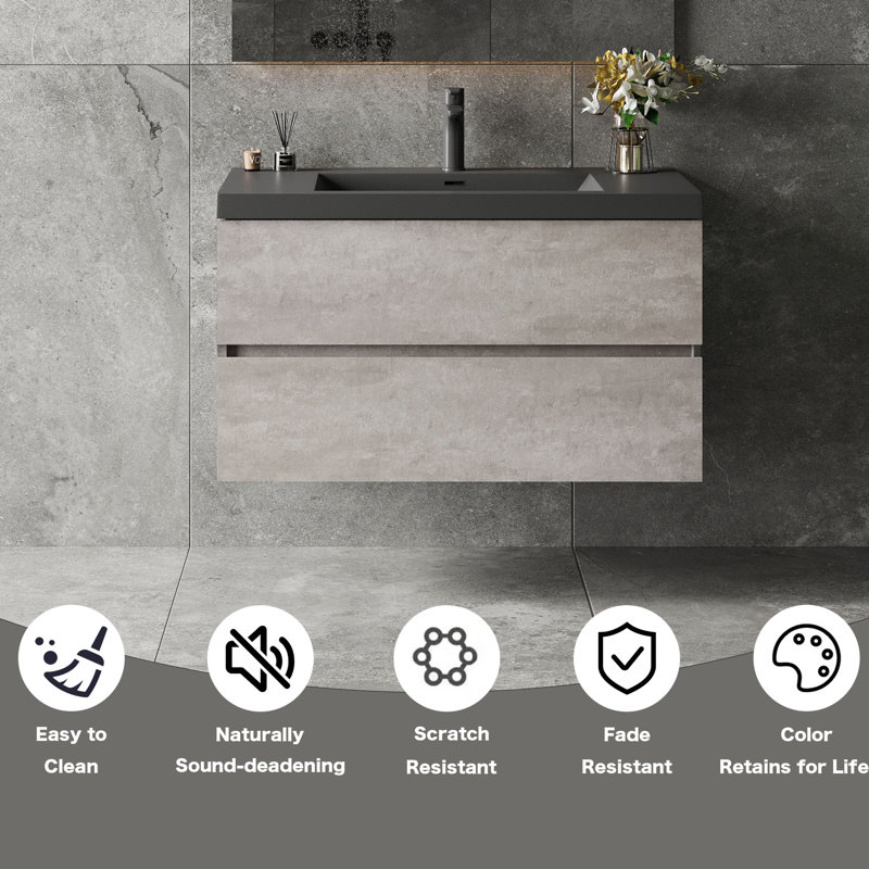 Dhruven 42 Inch Fully Assembled Single Floating Bathroom Vanity With Solid Surface Sink