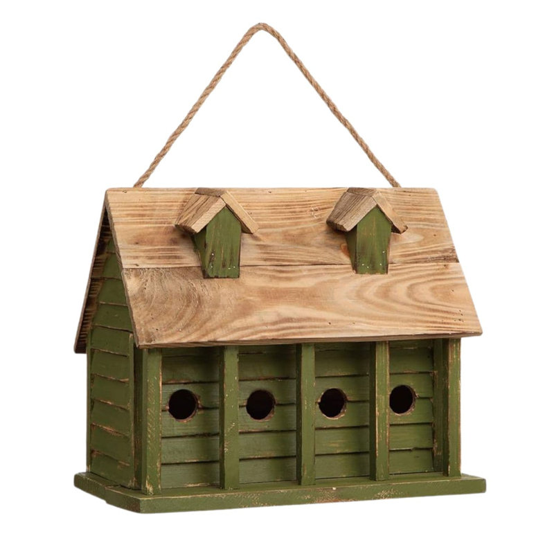 14.25" Green and Natural Wood Hanging Birdhouse
