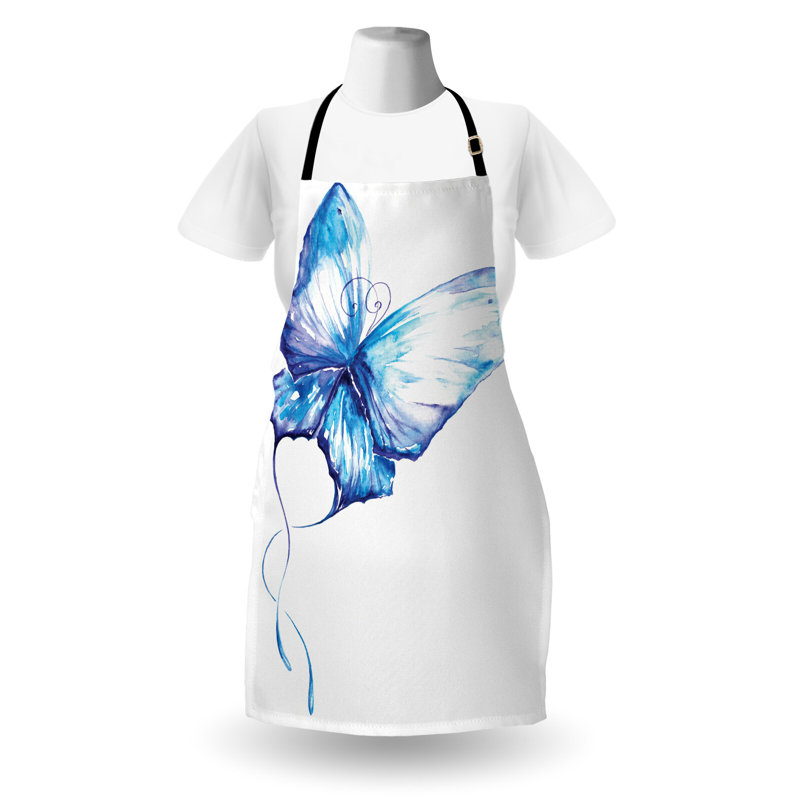 Tablier d'aquarelle East Urban Home unisexe, inspiré de la nature, taille adulte, bleu blanc
