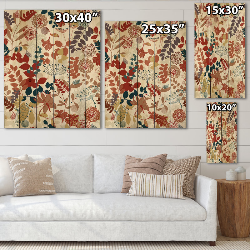 Jardin botanique rétro - reproduction bohémienne et éclectique sur bois de pin naturel, H 35 po x l 25 po x P 0,78 po
