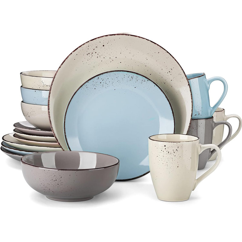 16 piece dinnerware set, service for 4 , Blue/Beige/Grey