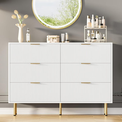 Fluted 6-Drawer Large Dresser with Gold Handle