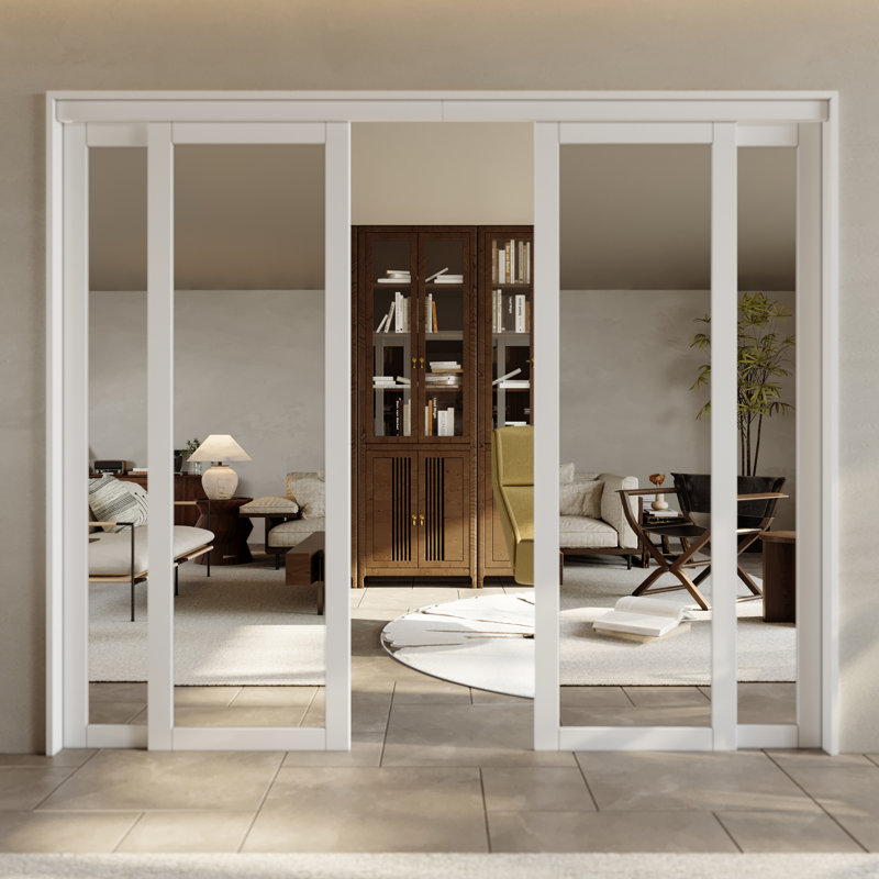 80" White Prefinished Mirrored Closet Sliding Door with Hardware Kit, 96" x 80"