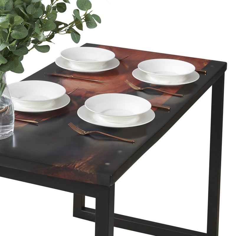Abi-Rose Walnut Solid Wood Top Metal Base Dining Table