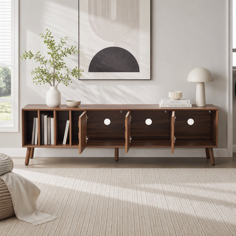 Meuble télé Mid-Century moderne avec motif en treillis et rangement