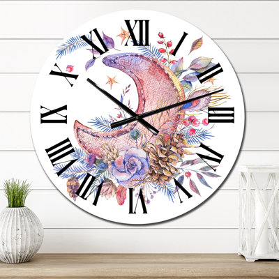 Horloge murale rose et mauve avec roses I - Bohème et éclectique
