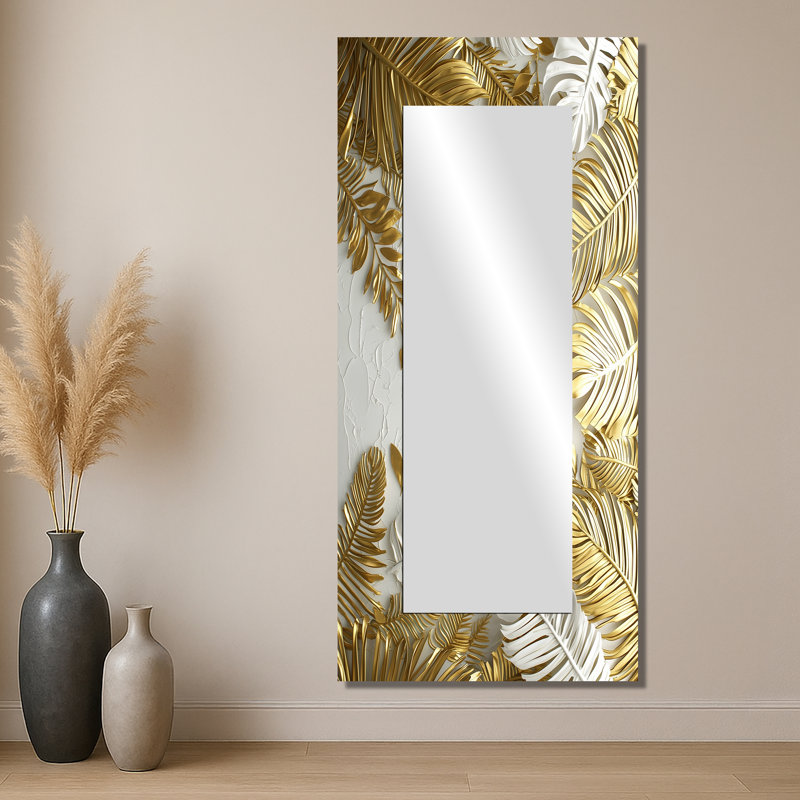 Golden Cream Palms Reunion I - miroir pour décoration murale palmiers et palmiers, 28 po x 60 po