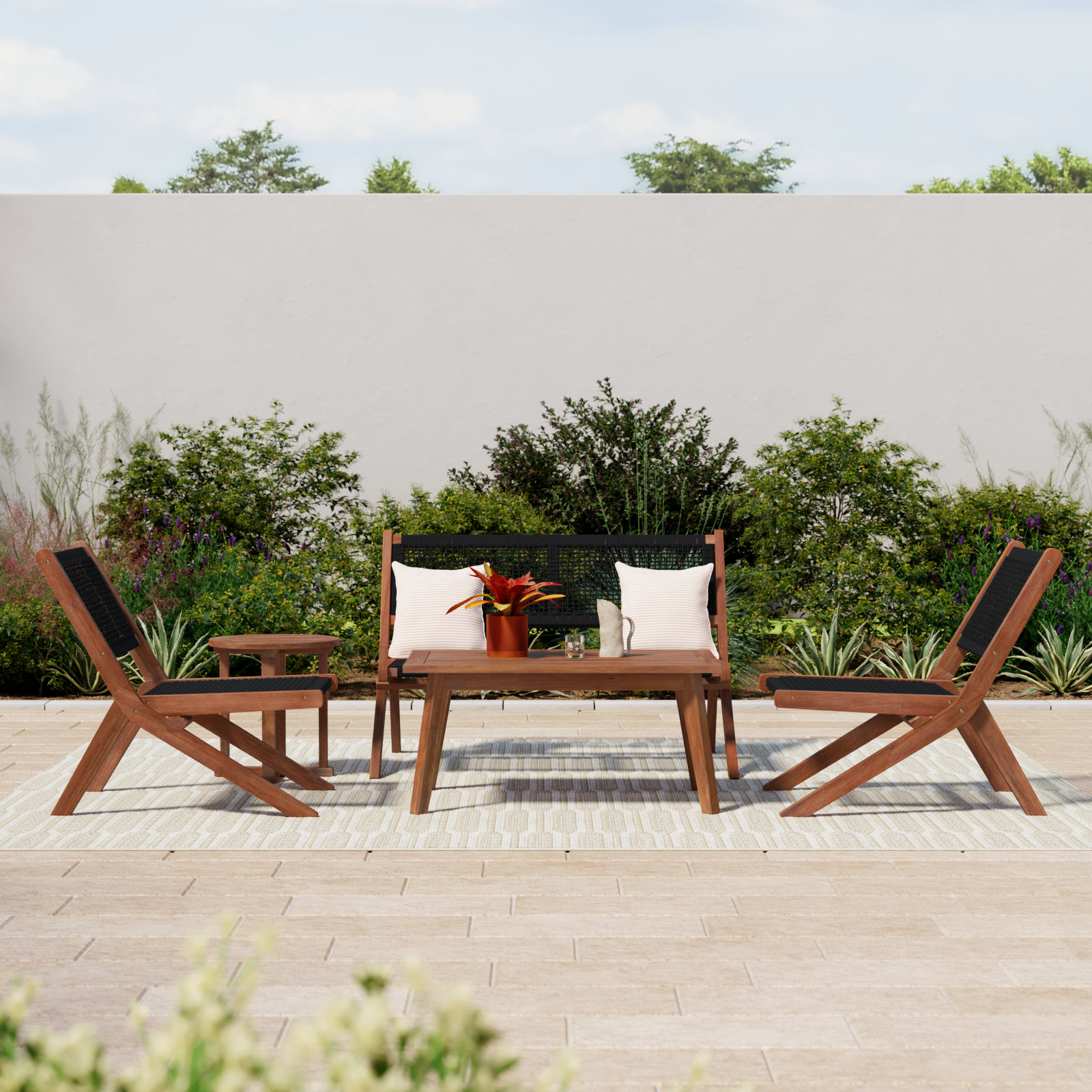 Kismet 4-Person Acacia Patio Seating Group, Natural/Black