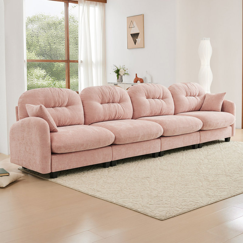 Canapé modulaire à quatre places modulaire, tissu chenille de qualité supérieure, avec 2 coussins décoratifs, dossier capitonné, mousse haute densité facile à installer, convient aux chambres à coucher, aux salons et aux coins lecture