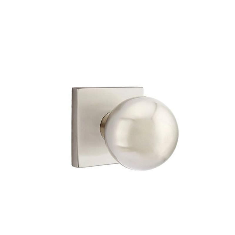 Emtek Privacy Knobset w/ Square Rosette and Orb Knob, Satin Nickel