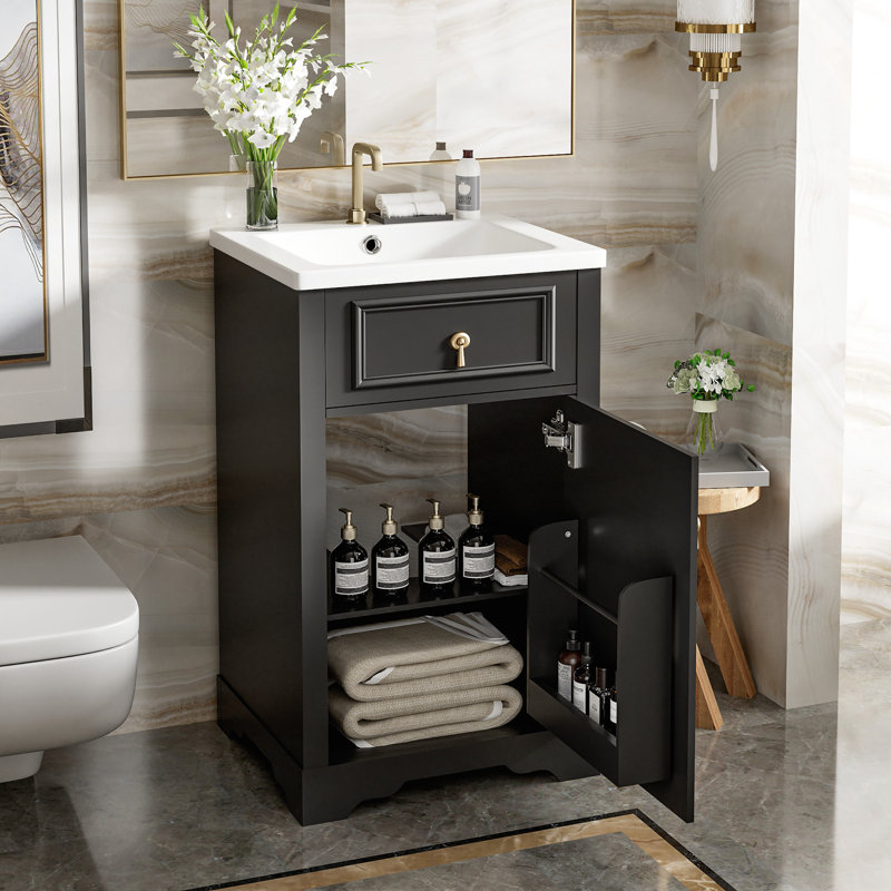 Meuble-lavabo de 20 pouces avec lavabo en céramique, Noir, noir, noir, noir