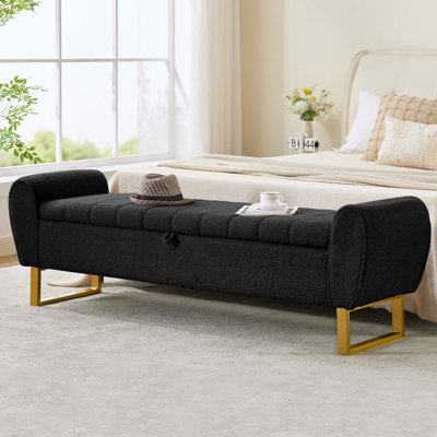 67"W Tufted Storage Bench With Gold Legs And Cute Arms
