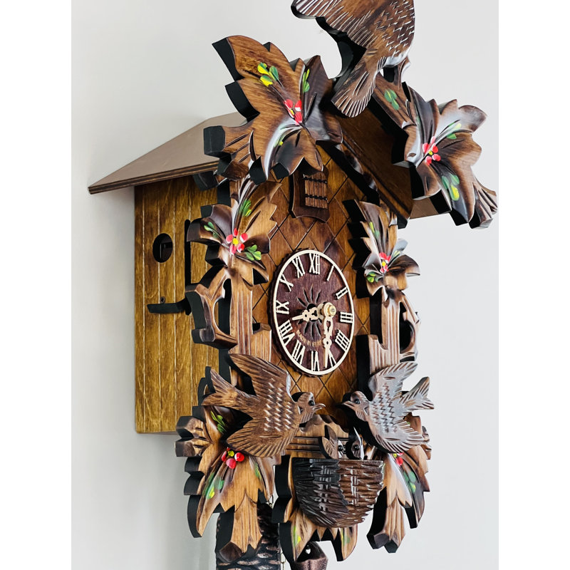  Eight Day Cuckoo Clock – 16 in Height – Hand-Painted Flowers & Animated Birds