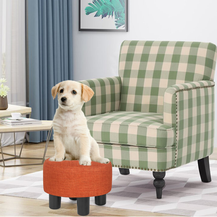 12.4'' Wide Round Footstool Ottoman Latitude Run Body Fabric: Orange Linen