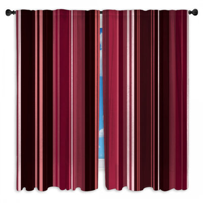 Red Stripes Window Curtains  Pattern Sheer & Room Darkening - 2 Panels