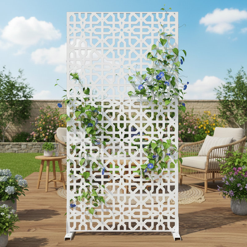 Motif de panneau d'intimité en métal, Blanc, H 72 po x l 35 po x P 16 po