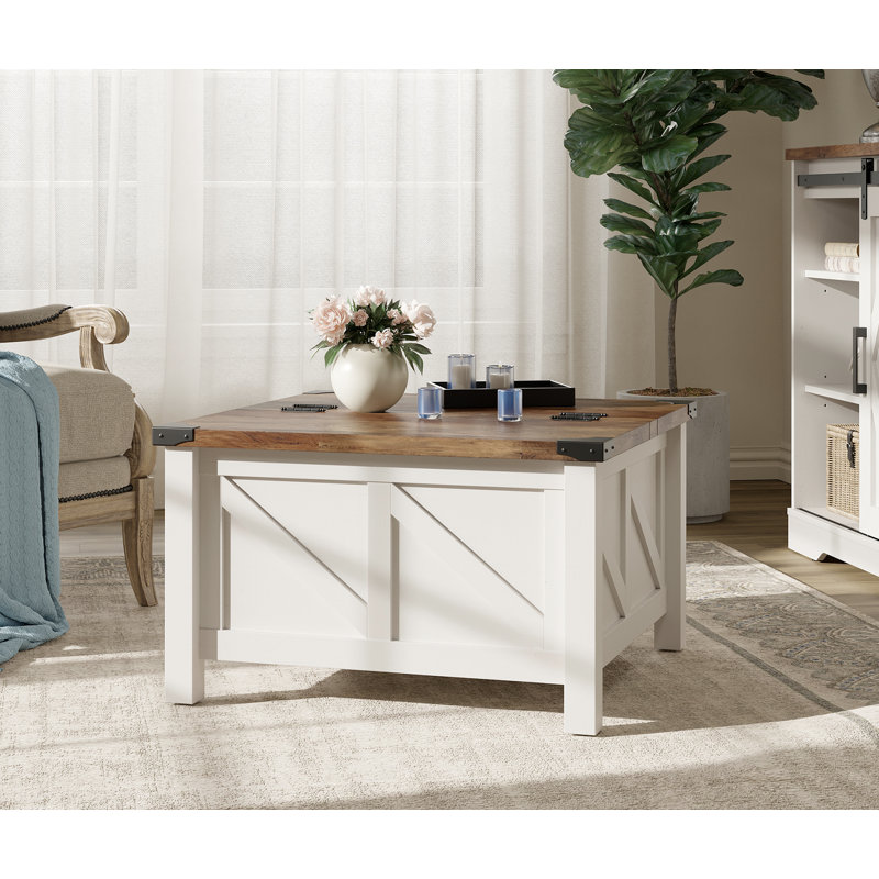 Table basse à 4 pieds avec rangement, Chêne, Blanc