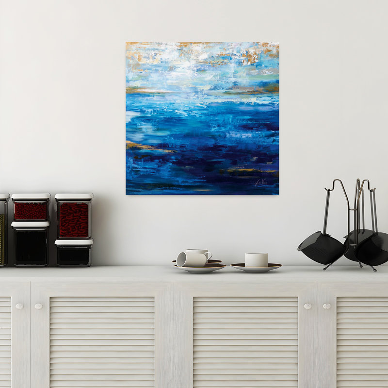 Bleu côtier profond avec art abstrait bleu, H 18 po x l 18 po