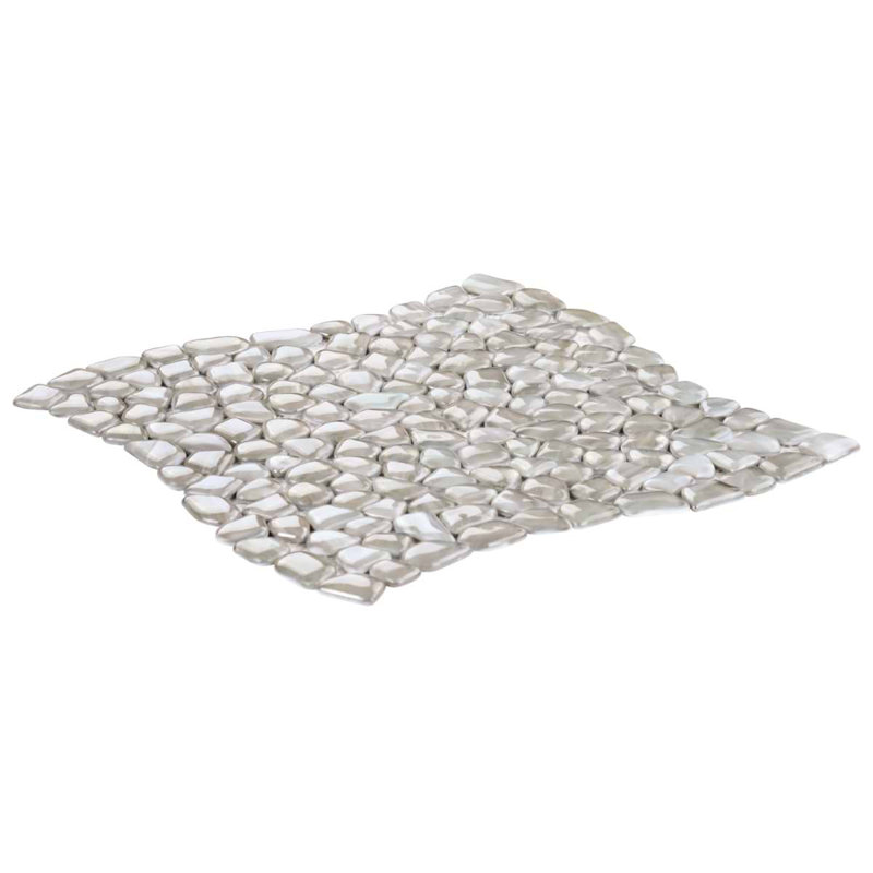 Komorebi 12x12 Pebble Polished Glass Mosaic Tile, Mineral Ice Gray