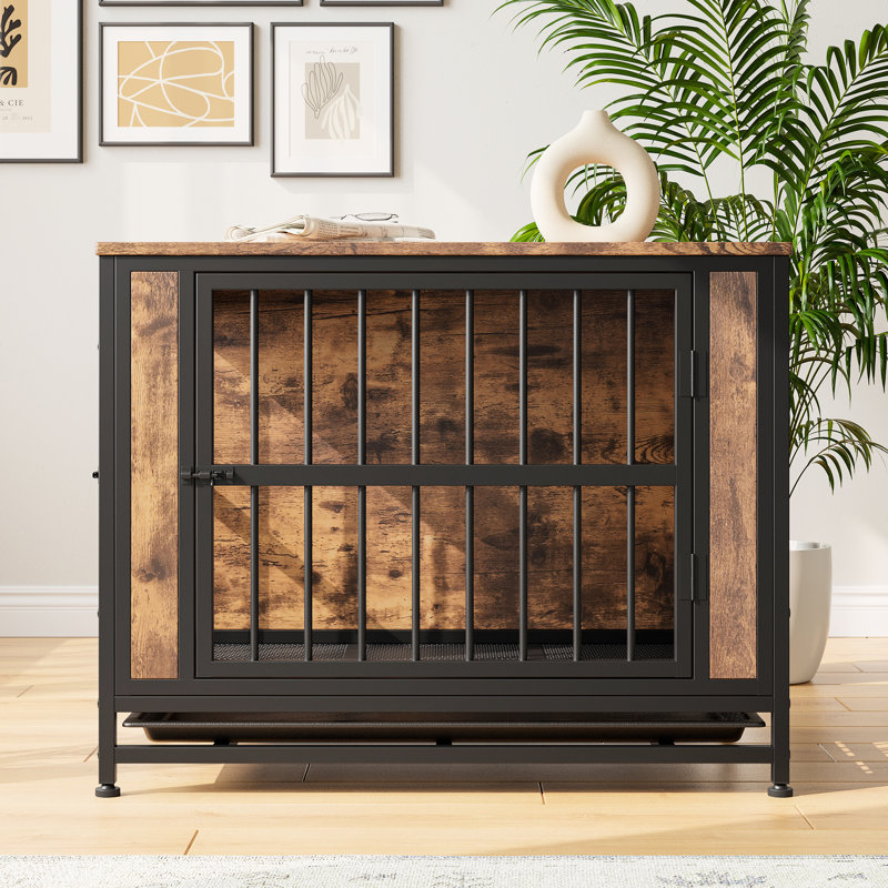Cage pour chien rustique brun avec repose-pieds réglable et portes doubles pour chiens de taille moyenne / petite
